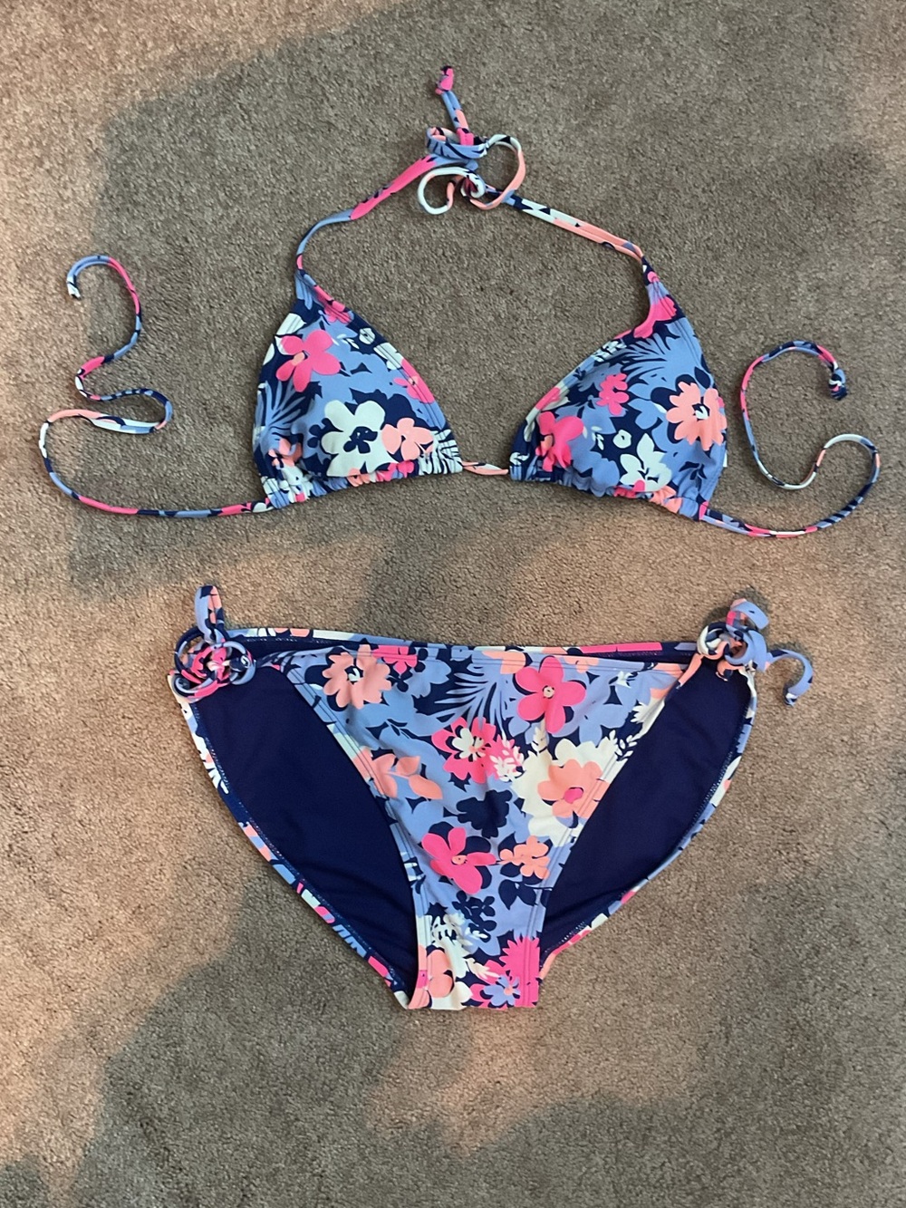Old Navy Navy Floral Bikini with Pink and Light Blue Accents